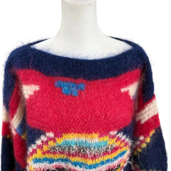 Hand-Knit western Mohair Blend Sweater – Colorful Pattern - Picture 5 of 6